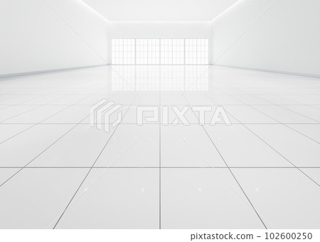 3d rendering of white tile floor and empty room for background. 102600250