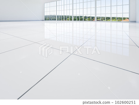 3d rendering of white tile floor and empty room for background. 102600251