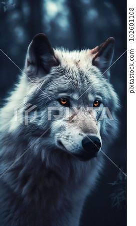 Wolf Portrait on Dark Background. Generative ai 102601108