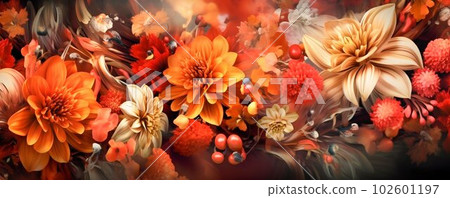 Abstract Flowers Panorama Wallpaper Background. Generative ai Abstract Flowers Panorama Wallpaper Background. Generative ai 102601197
