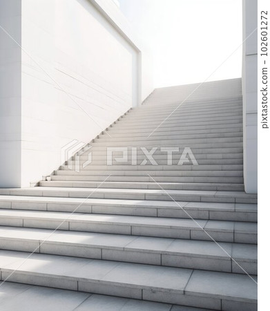 Section of Outdoor White Spacious Stairs on Clean White Background. Generative ai Section of Outdoor White Spacious Stairs on Clean White Background. Generative ai 102601272