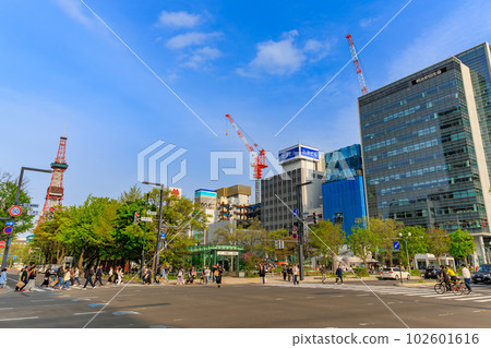 Hokkaido Sapporo City Odori Park bustling during Golden Week 102601616