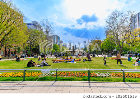 Hokkaido Sapporo City Odori Park bustling during Golden Week Hokkaido Sapporo City Odori Park bustling during Golden Week 102601619