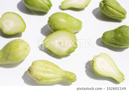 Fresh chayote fruit on white background. 102602149