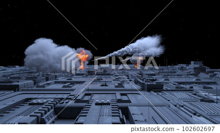 Space city under missile attack Space city under missile attack 102602697