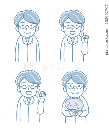 解釋症狀的男醫生 Bust-up 插圖 4 姿勢/簡單單色/透明背景 102602767