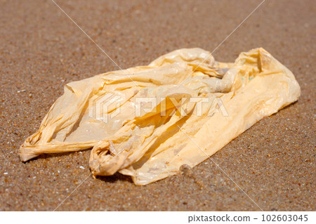 Plastic bag pollution on the beach Plastic bag pollution on the beach 102603045