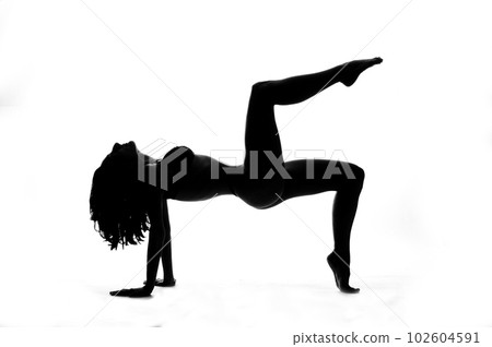 Silhouette of a sexy pole dancer isolated on white Silhouette of a sexy pole dancer isolated on white 102604591