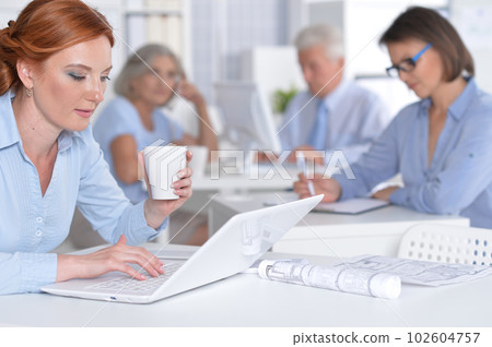 business woman working with laptop in office business woman working with laptop in office 102604757