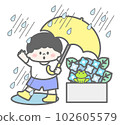 Rainy season Infant holding an umbrella in the rain 102605579