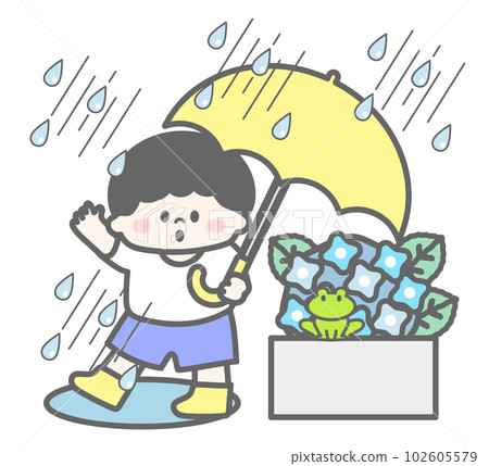 Rainy season Infant holding an umbrella in the rain 102605579