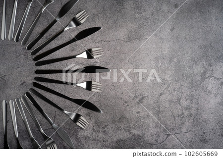 叉子和刀子在廚房裡排成一排 102605669