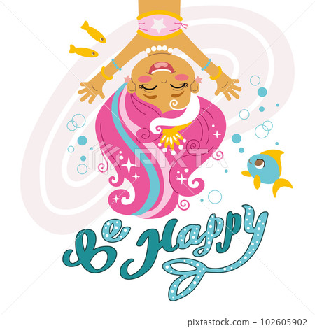 Cute Cartoon Mermaid up side down vector illustration Cute Cartoon Mermaid up side down vector illustration 102605902