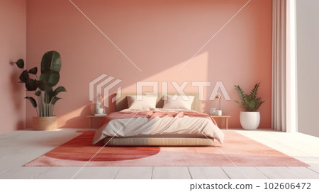 Minimalist bedroom in pastel colors. Illustration AI Generative Minimalist bedroom in pastel colors. Illustration AI Generative 102606472
