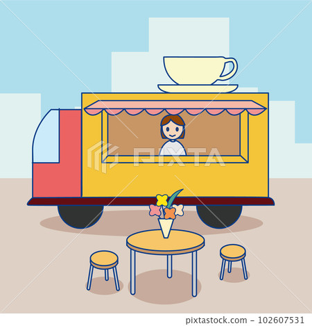 陽光明媚的日子裡一輛廚房車的插圖 102607531