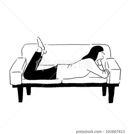 Vector illustration of a woman relaxing on the sofa 102607813