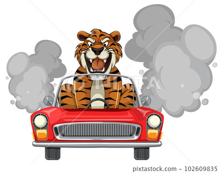 Tiger driving a classic car 102609835