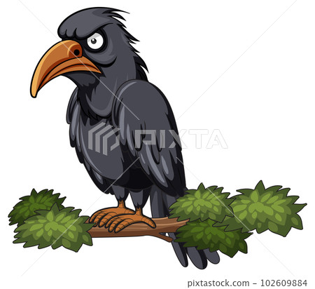 Crow perching on tree branch in cartoon style Crow perching on tree branch in cartoon style 102609884