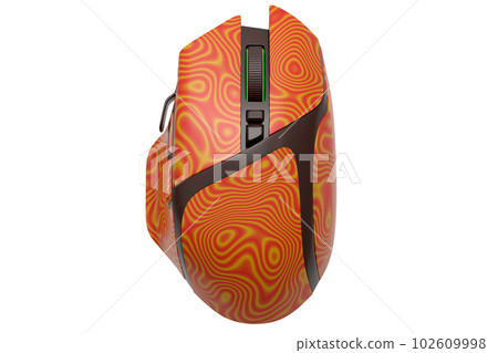 Wireless gaming computer mouse with seamless wavy pattern on white background 102609998