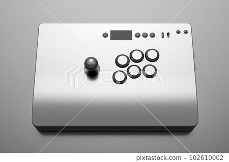 Vintage arcade stick with joystick with metallic chrome texture on dark Vintage arcade stick with joystick with metallic chrome texture on dark 102610002