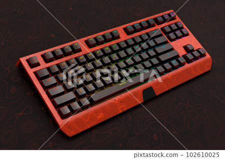 Realistic computer keyboard with seamless wavy pattern isolated on dark Realistic computer keyboard with seamless wavy pattern isolated on dark 102610025