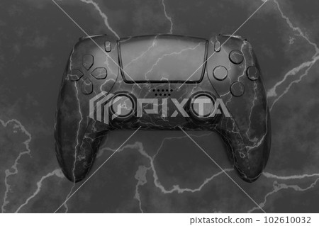 Realistic video game joystick with black marble texture on black background. Realistic video game joystick with black marble texture on black background. 102610032