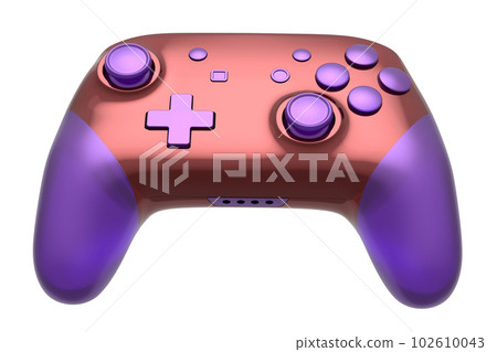 Realistic video game joystick with violet chrome texture isolated on white 102610043