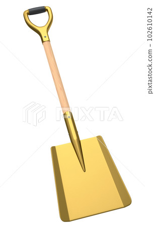 Garden shovel with wooden handle on white background, summer camping concept Garden shovel with wooden handle on white background, summer camping concept 102610142