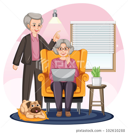 Senior couple using laptop 102610288