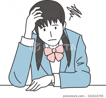A girl student holding her head and thinking 102610785