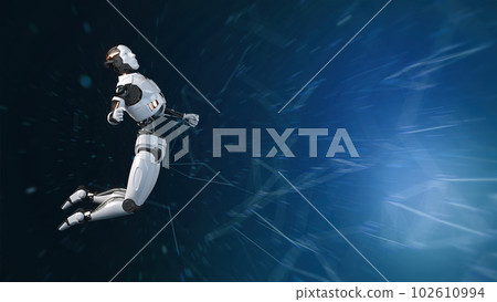 Futuristic world robots are running. Presentation of technology with robots.  3d rendering action of robot. 102610994