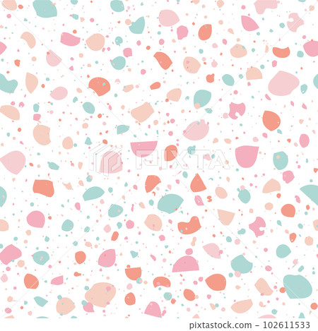 Cute terrazzo stone seamless pattern. Abstract background design with pastel colors. Granite stone floor texture. Millennial modern terrazo minimalist art square backdrop. Colorful shards or sprinkles Cute terrazzo stone seamless pattern. Abstract background design with pastel colors. Granite stone floor texture. Millennial modern terrazo minimalist art square backdrop. Colorful shards or sprinkles 102611533