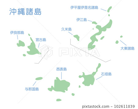 沖繩群島的簡化地圖插圖 沖繩群島的簡化地圖插圖 102611839