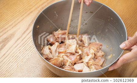 Image of fried chicken preparation Image of fried chicken preparation 102612369