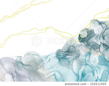 Blue and gold abstract background of marble liquid alcohol ink watercolor art painting. texture art 102612485