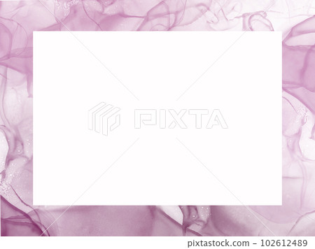 大理石液體酒精墨水水彩藝術繪畫粉紅色和紫色抽象框架背景（不透明） 102612489
