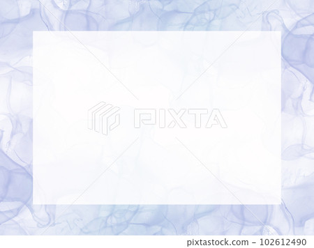 大理石液體酒精墨水水彩藝術畫（半透明）的藍色和紫色抽象框架背景 102612490