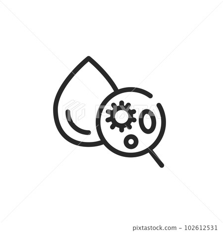 Microbes in Water Icon. Vector Editable Outline Symbol of Water Drop Surrounded by Bacteria, Representing Water Quality and Safety. 102612531