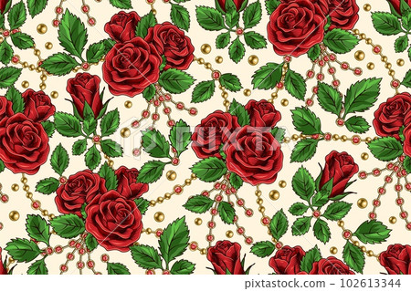 Seamless pattern with blooming red roses Seamless pattern with blooming red roses 102613344