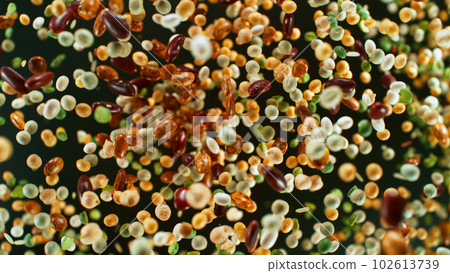 Freeze motion of rotating mix legumes pieces in the air 102613739