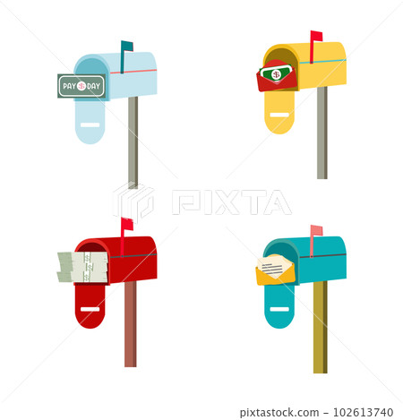 4 set of mailboxes and money envelopes concept. 102613740