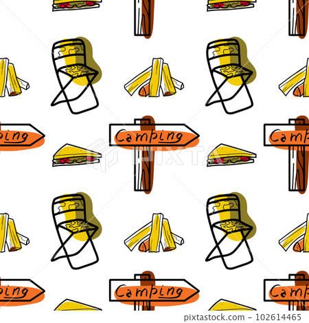 Seamless pattern flat drawings of hiking, camping vector 102614465