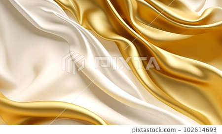 White and gold gorgeous glossy fabric background "AI generated image" 102614693