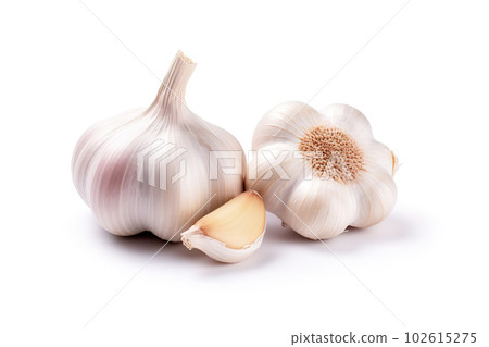 Fresh Garlic Bulbs Isolated on White Background for Culinary and Health-related Concepts. created with Generative AI 102615275