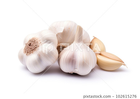 Fresh Garlic Bulbs Isolated on White Background for Culinary and Health-related Concepts. created with Generative AI 102615276