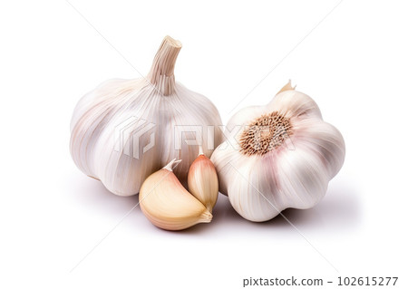 Fresh Garlic Bulbs Isolated on White Background for Culinary and Health-related Concepts. created with Generative AI 102615277