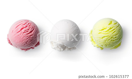 Single scoop of ice cream on white background. created with Generative AI Single scoop of ice cream on white background. created with Generative AI 102615377