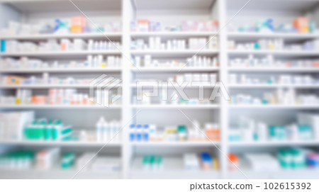 Pharmacy Drugstore Abstract Background with Healthcare Products on Shelves. created with Generative AI Pharmacy Drugstore Abstract Background with Healthcare Products on Shelves. created with Generative AI 102615392
