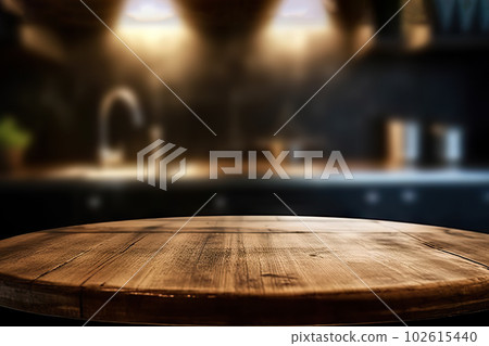 Blank Wooden Table with Kitchen Backdrop for Decoration. created with Generative AI 102615440
