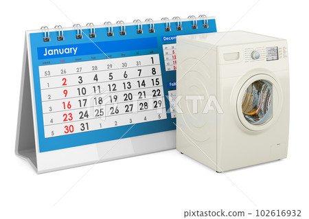 Washing machine with desk calendar. 3D rendering 102616932